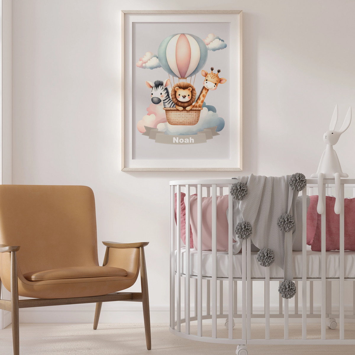 Personalisiertes Kinderposter mit Namen – Heißluftballon Tier