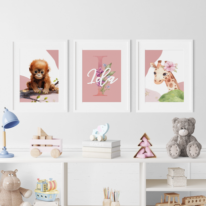 Personalisiertes Kinderzimmer Poster Set mit Namen & Wunschtieren