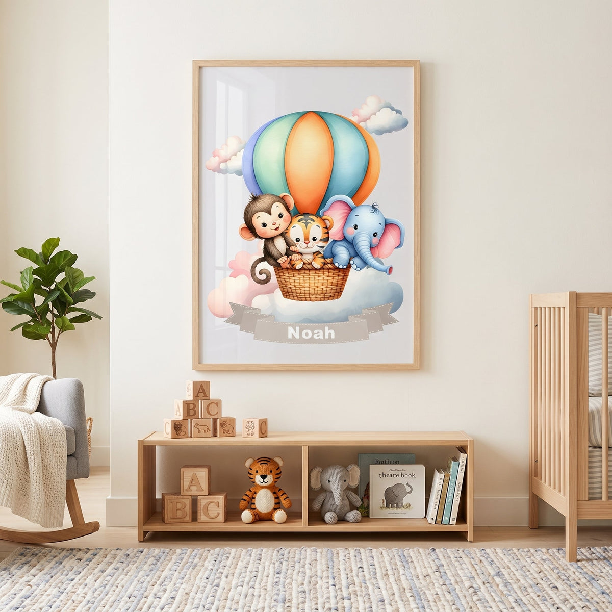 Personalisiertes Kinderposter mit Namen – Heißluftballon Tier