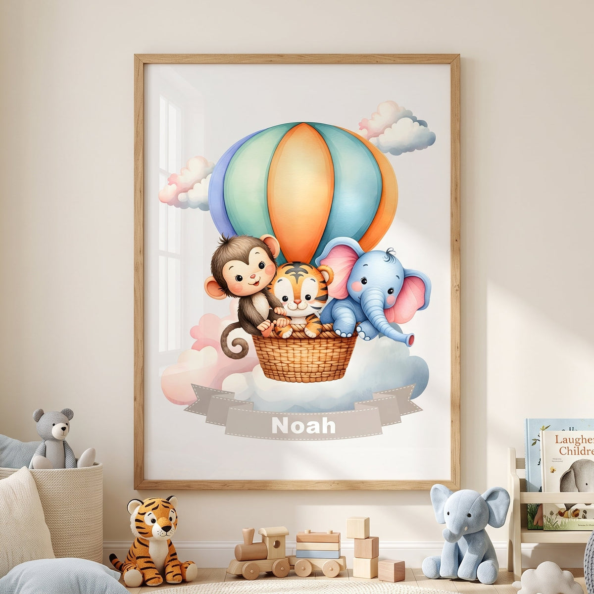 Personalisiertes Kinderposter mit Namen – Heißluftballon Tier