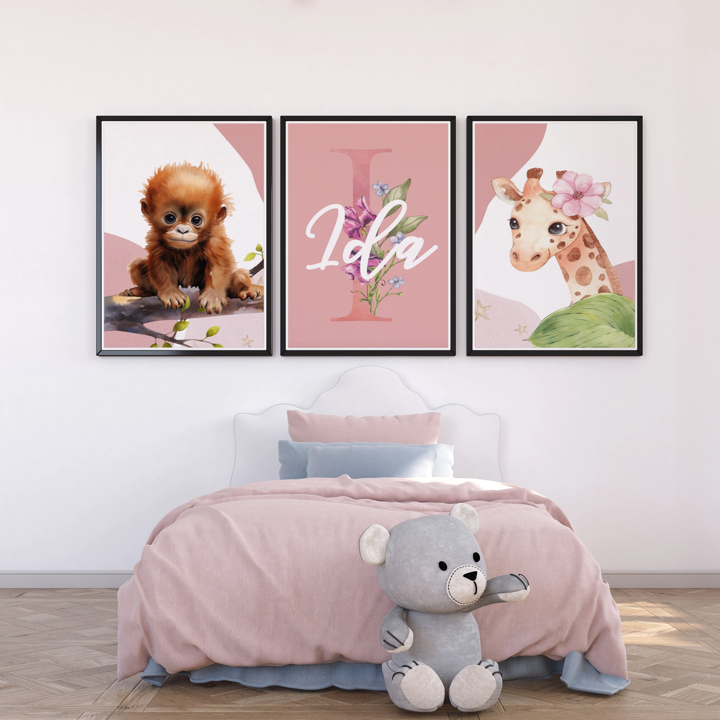 Personalisiertes Kinderzimmer Poster Set mit Namen & Wunschtieren