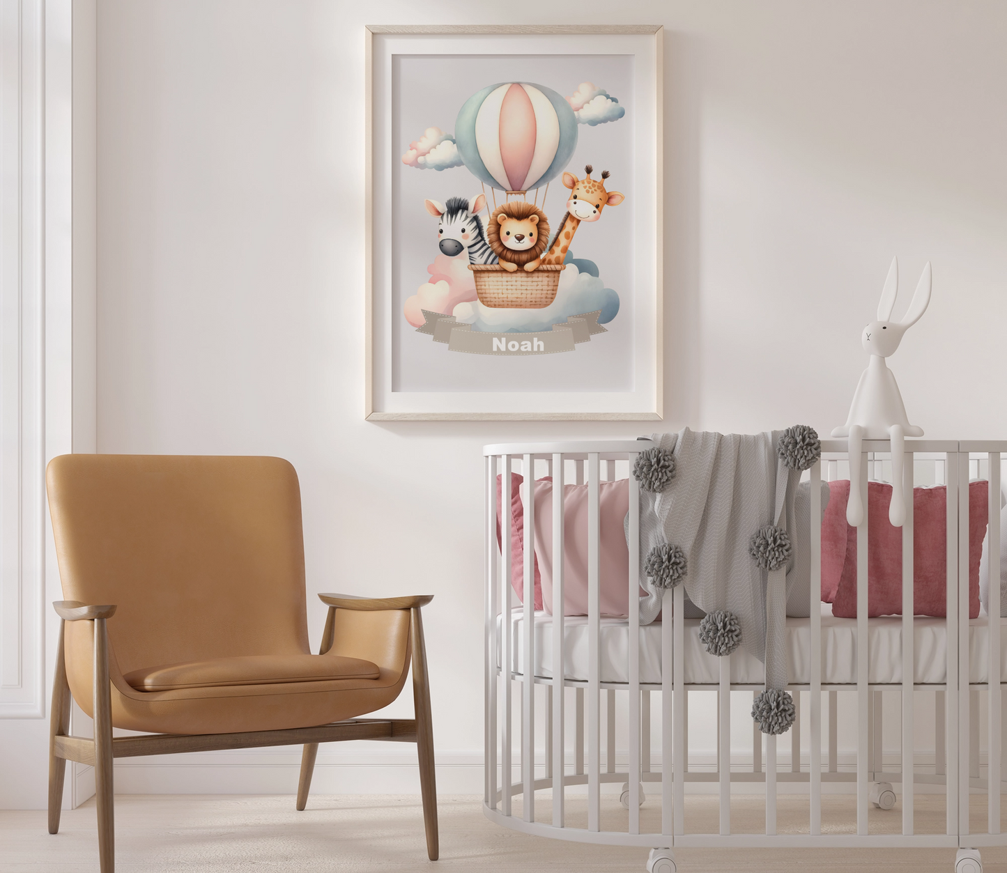Personalisiertes Kinderposter mit Namen – Heißluftballon Tiere